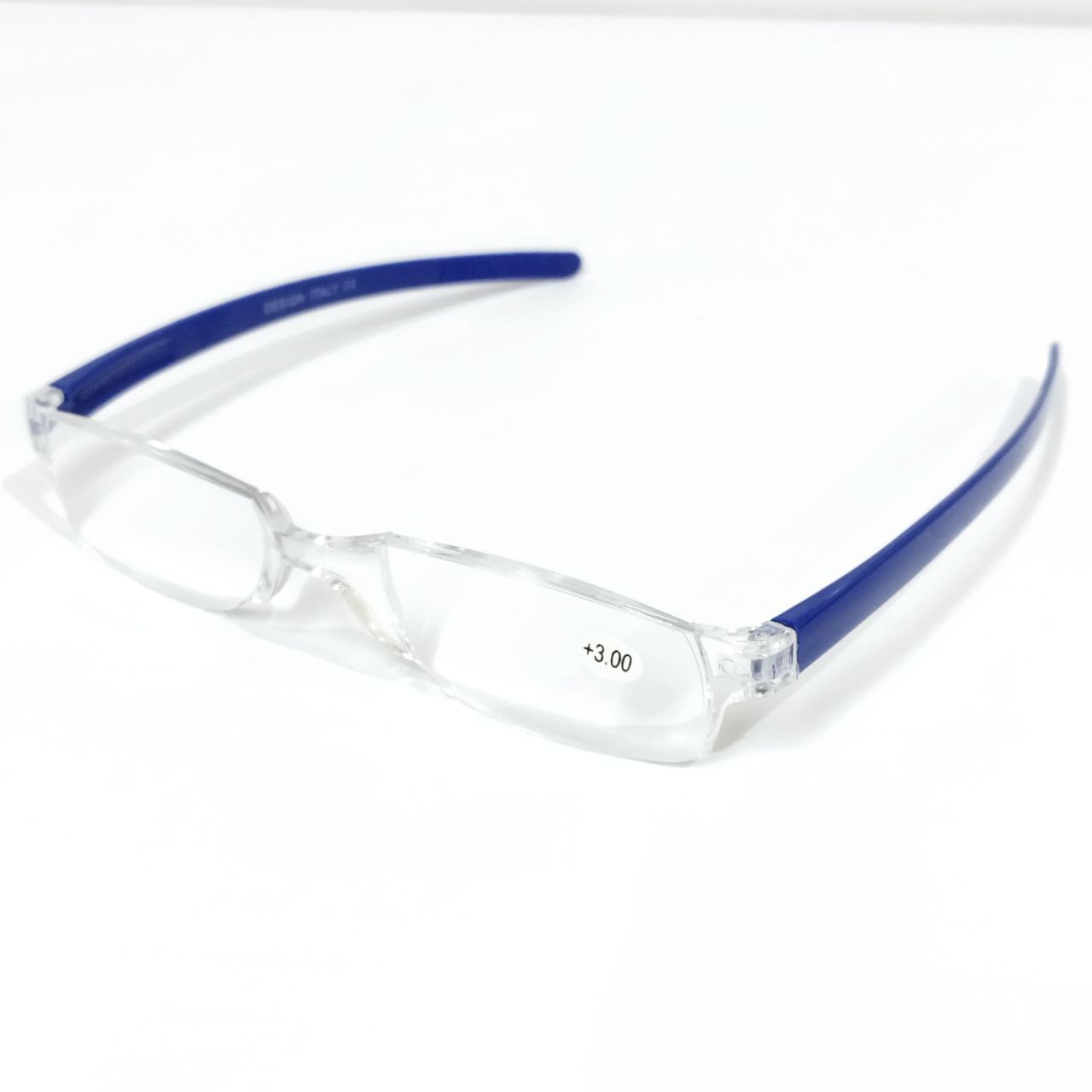Blue Rimless Reading Glasses +3.00 Power for Men and Women