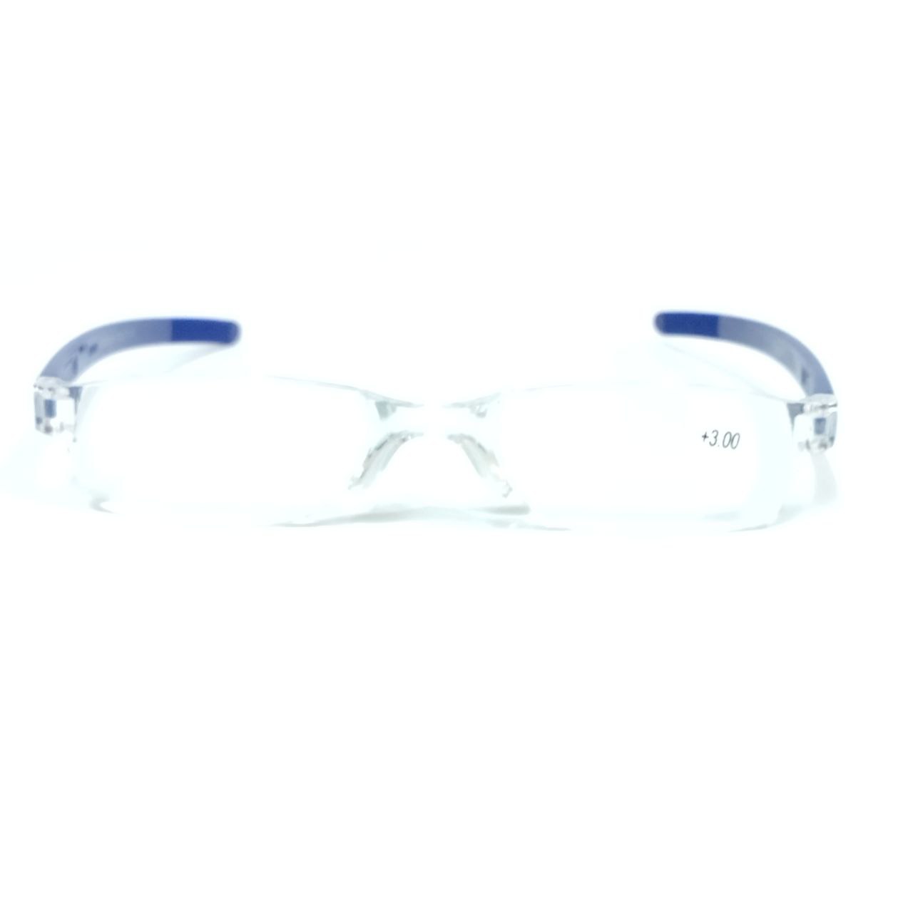 Blue Rimless Reading Glasses +3.00 Power for Men and Women