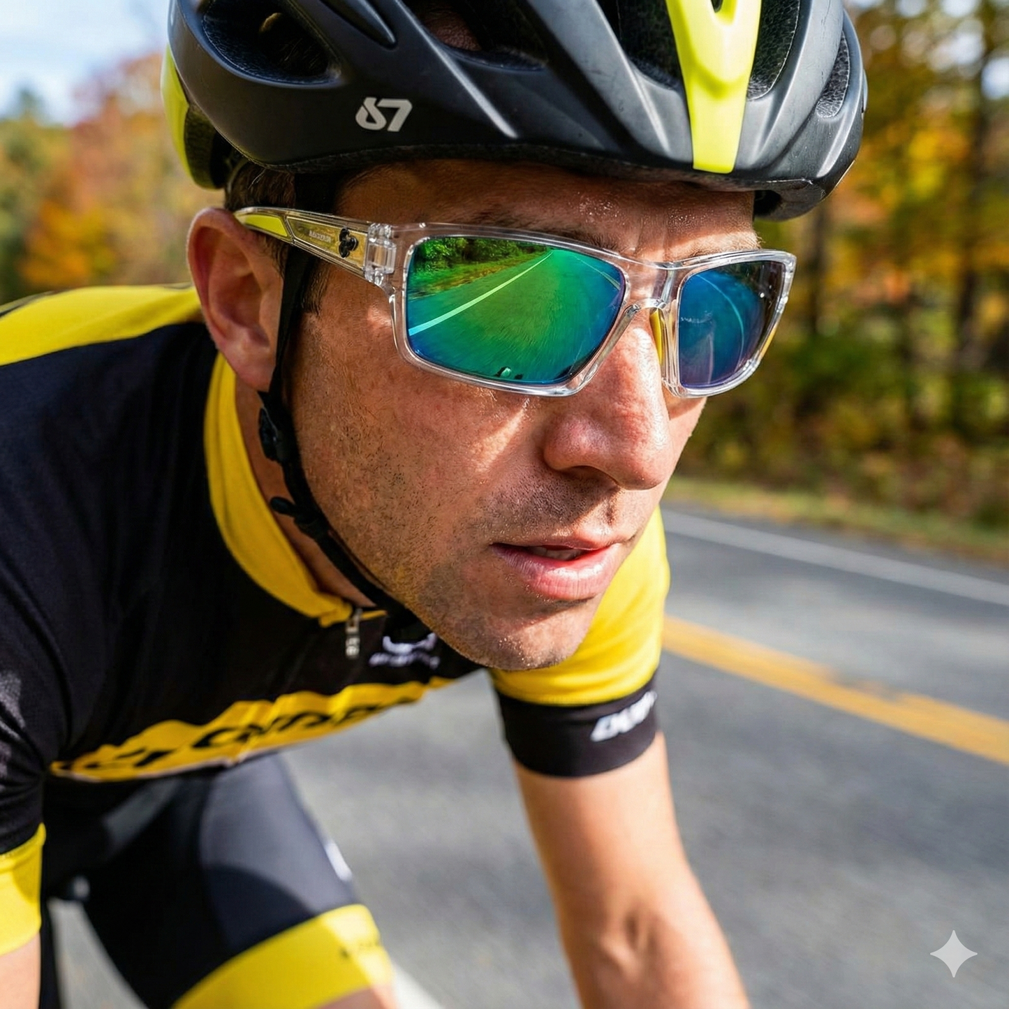 Clear Frame Green Mirror Polarized Sports Cricket Sunglasses