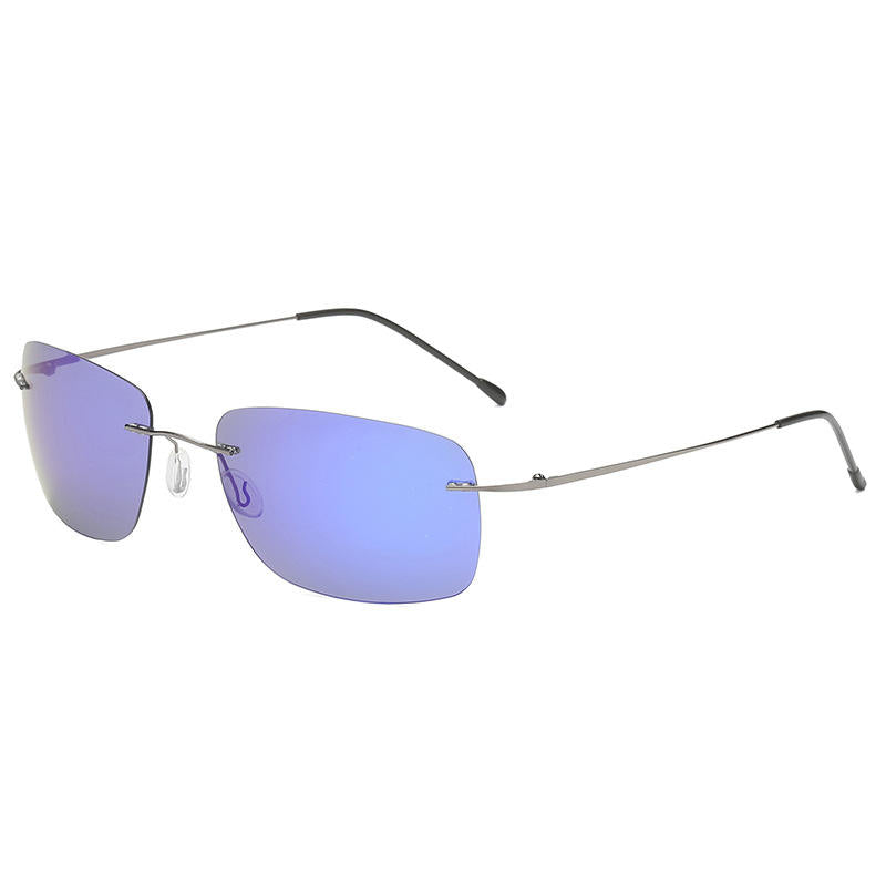 Foldable Beta Titanium Rimless Rectangle Polarized Sunglasses