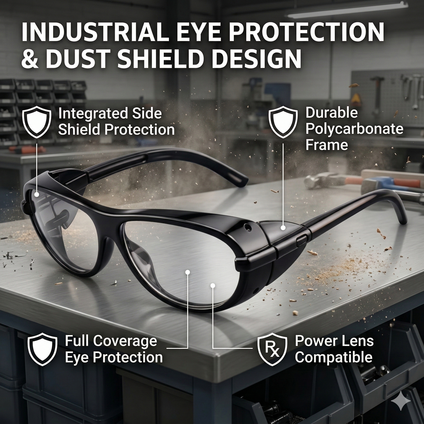 EYESafety Industrial Eye Protection Safety Glasses ES110 – Full Coverage Side Shield Frame