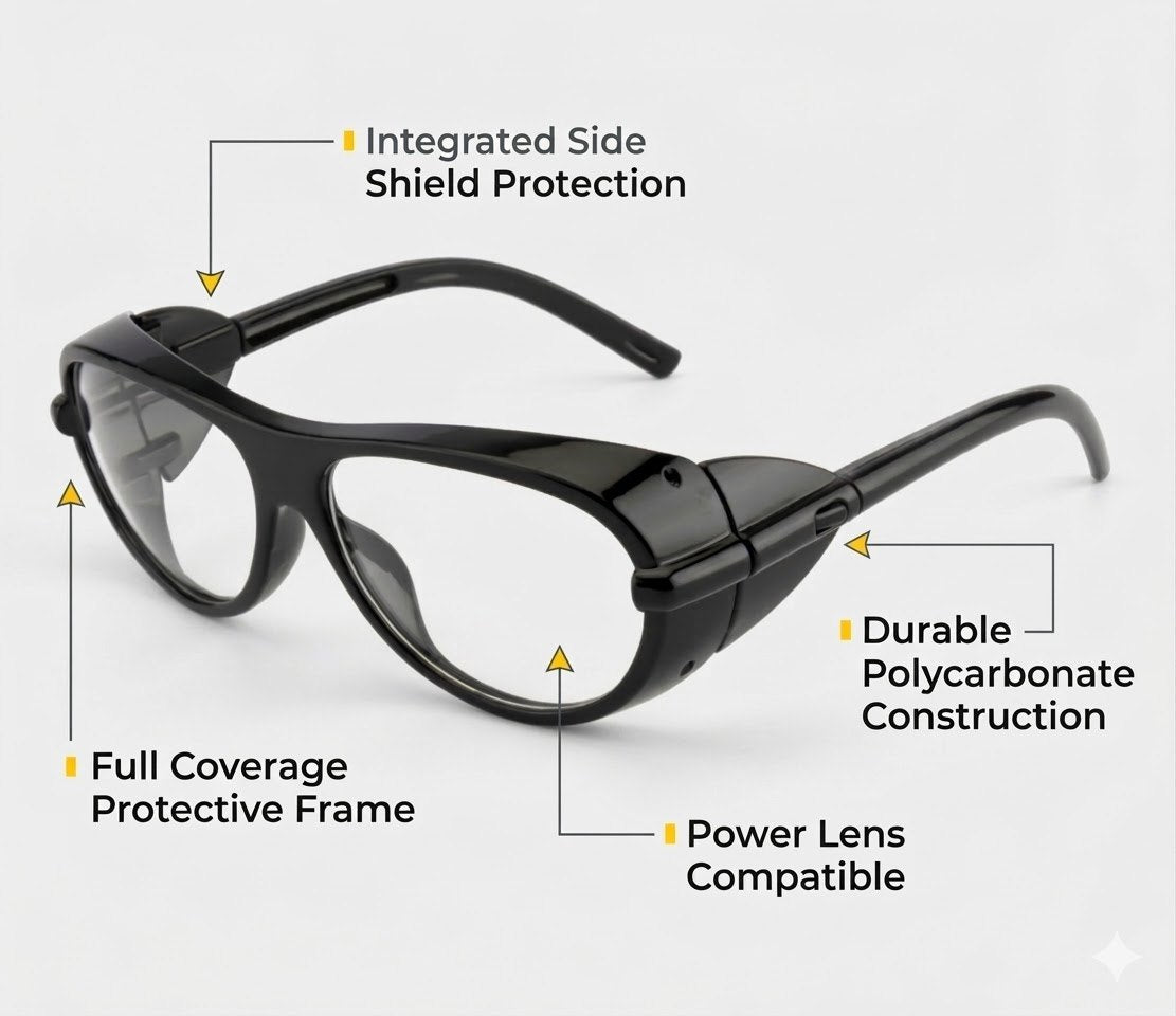 EYESafety Industrial Eye Protection Safety Glasses ES110 – Full Coverage Side Shield Frame