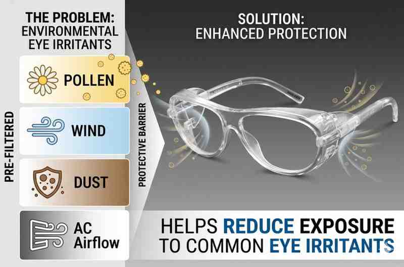 ES110 problem solution graphic showing protection from pollen wind dust and AC airflow