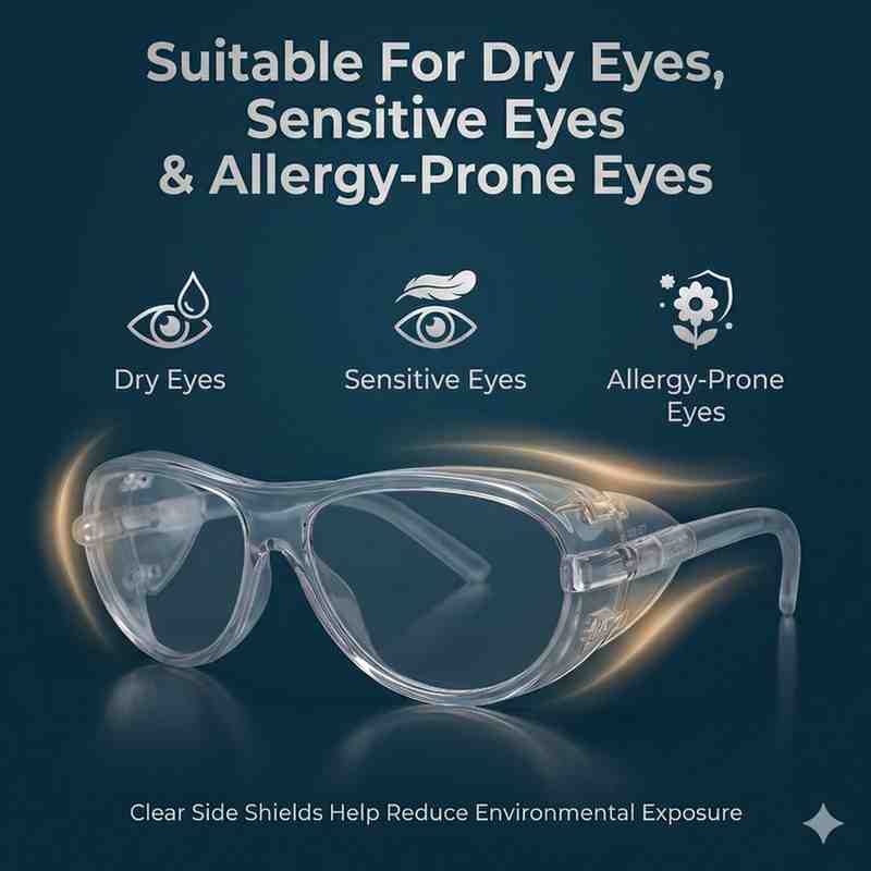 ES110 side shield glasses suitable for dry sensitive and allergy prone eyes