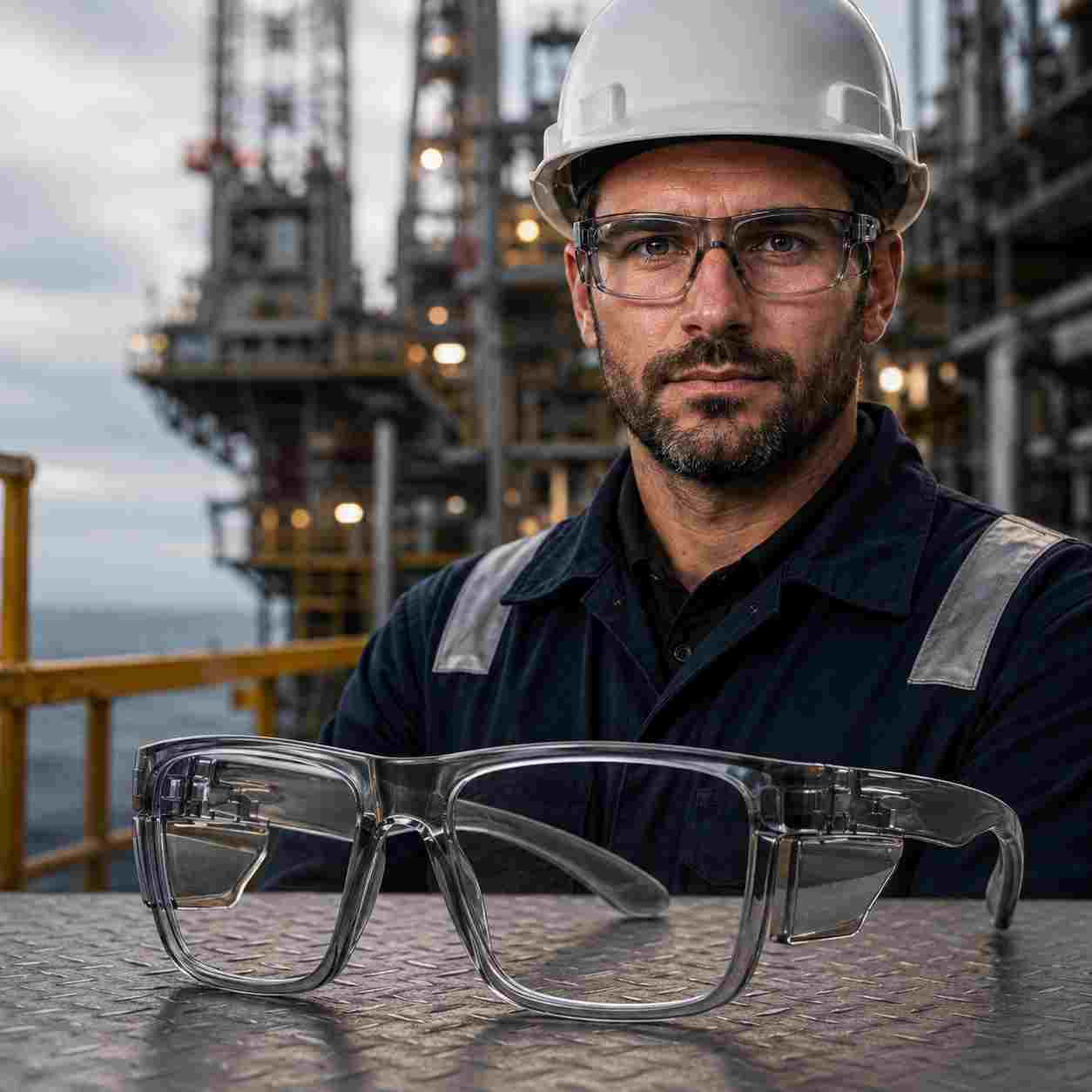 EYESafety ES017 safety glasses with power lifestyle image for industrial professionals
