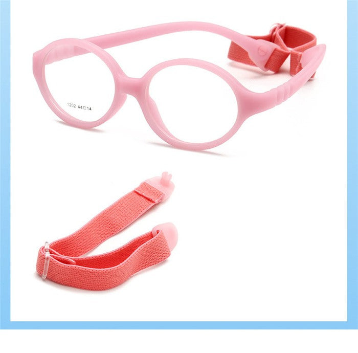 Pink kids flexible glasses Model 1202 with adjustable elastic headband