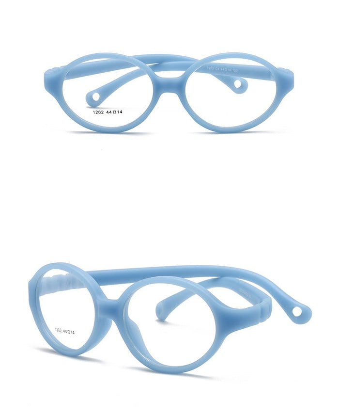 Sky blue kids flexible unbreakable glasses Model 1202 shown from front and side angles