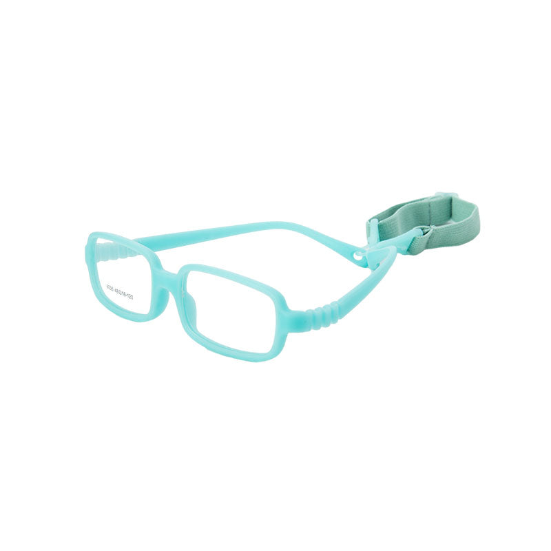 Turquoise Blue flexible silicone kids glasses 6036 with strap, size 48-16-120