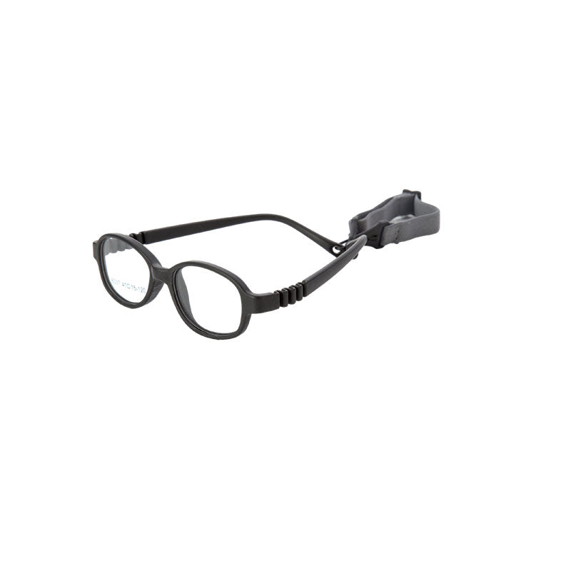 Black flexible kids glasses model 6037 with adjustable strap for ages 2–3