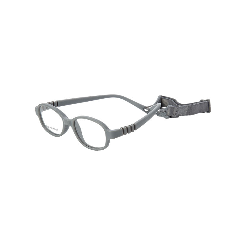 Grey flexible kids glasses model 6037 with adjustable strap for ages 2–3