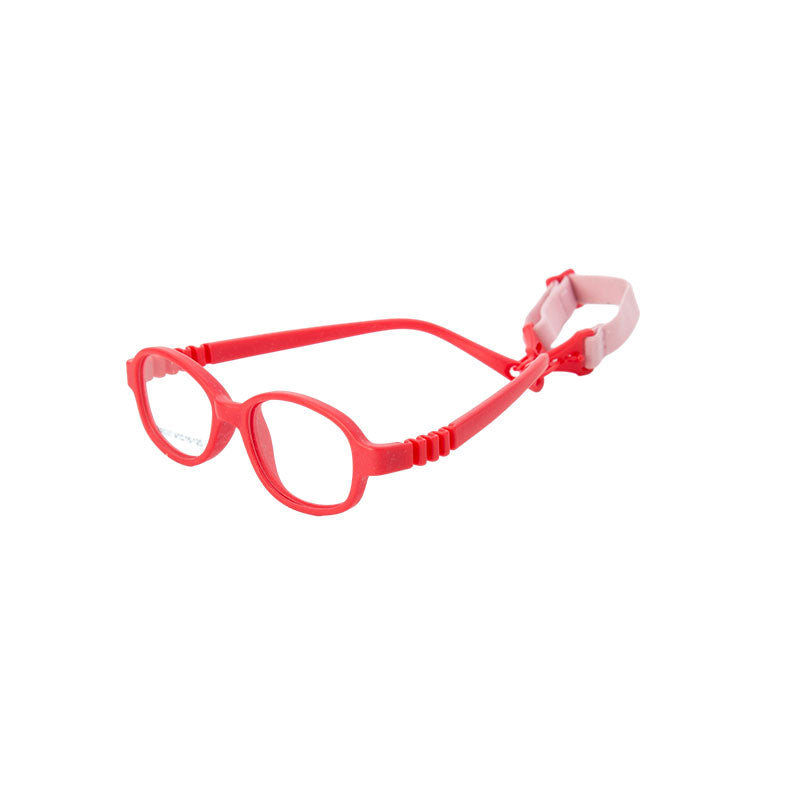 Red flexible kids glasses model 6037 with adjustable strap for ages 2–3