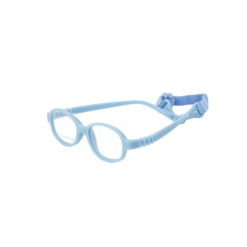 Sky blue flexible kids glasses model 6037 with adjustable strap for ages 2–3