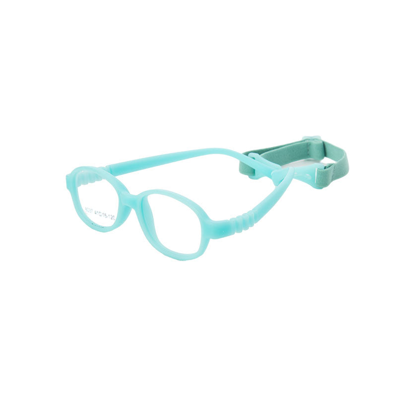 Turquoise blue flexible kids glasses model 6037 with adjustable strap for ages 2–3