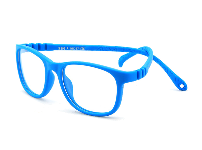S303 blue flexible rectangle kids glasses C33 front view