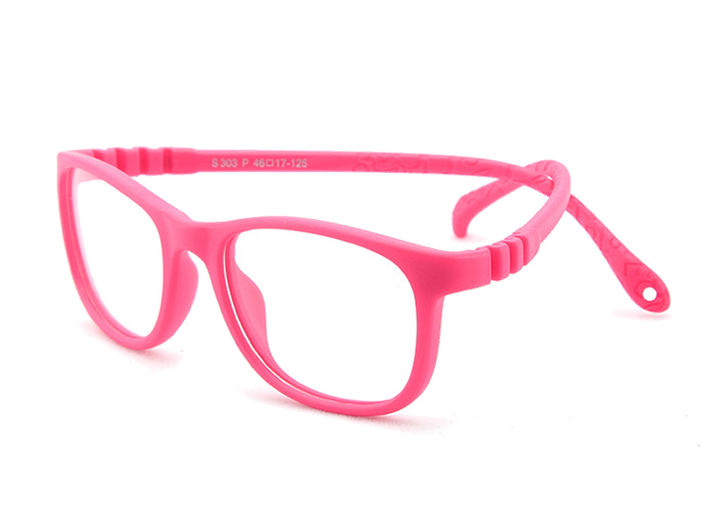 S303 dark pink flexible kids glasses front three-quarter view