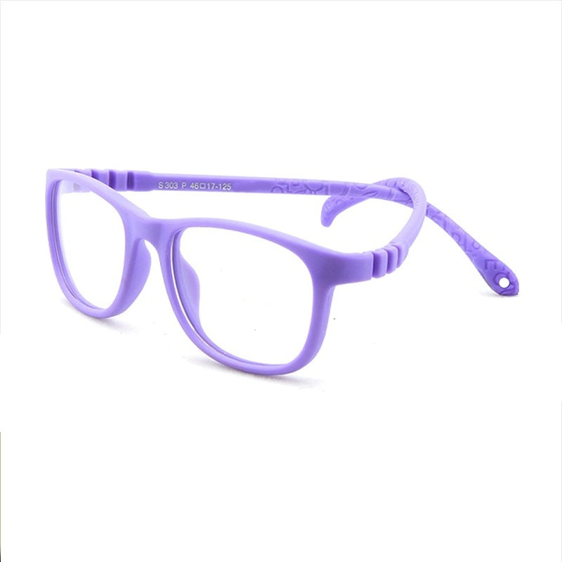 S303 purple flexible rectangle kids glasses C34 front view