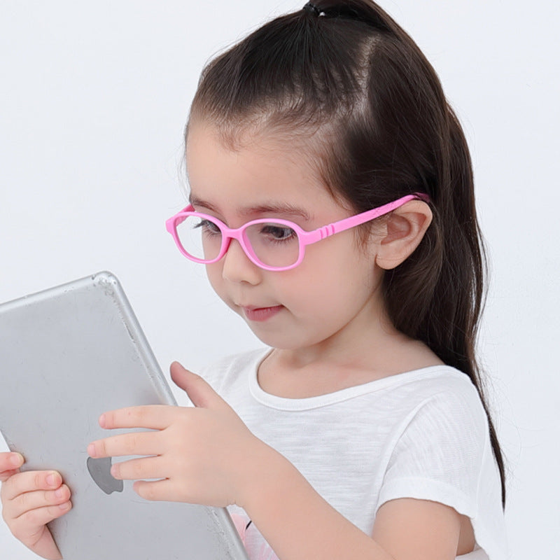S304 flexible kids glasses close-up showing bridge and temple construction