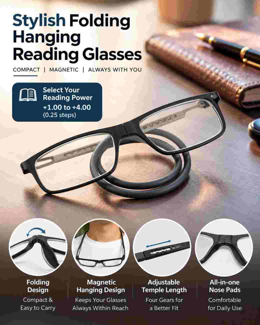 Stylish Folding Hanging Reading Glasses