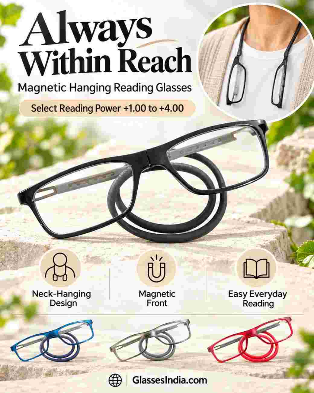 Stylish Folding Hanging Reading Glasses
