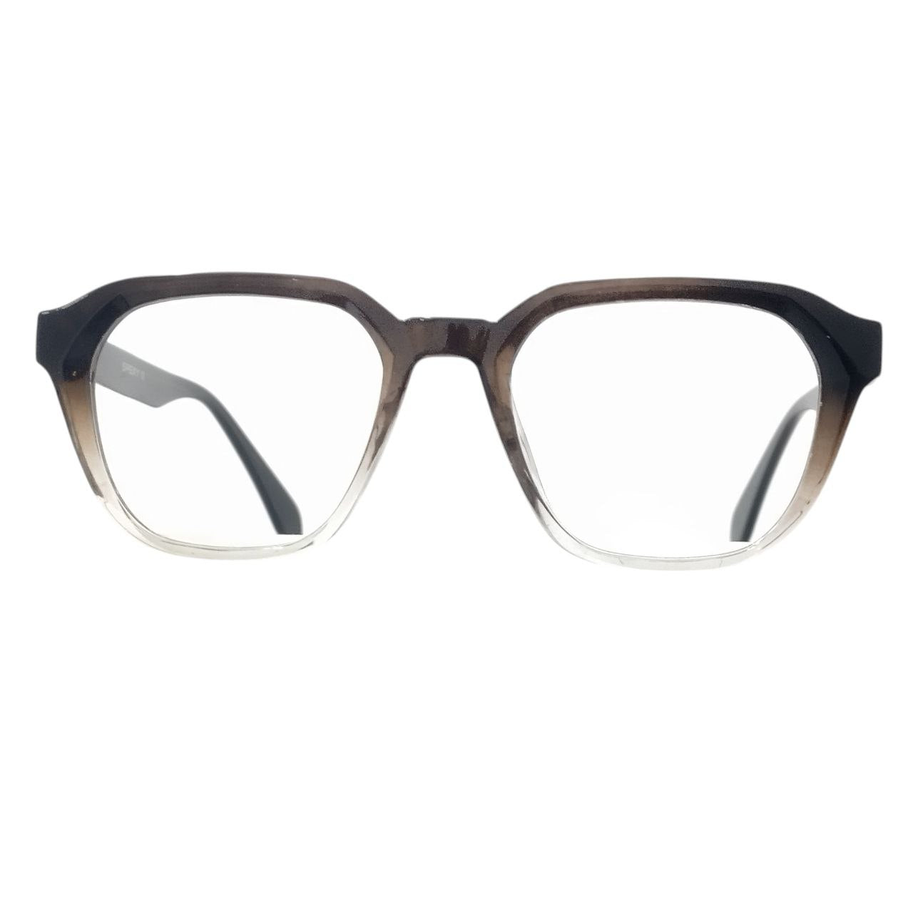Geometric Eyelid Support Glasses with Nylon Lift Thread – Smoky Brown Gradient to Clear Square Frame | TR90 | Model 143041 | Size 49-21-147
