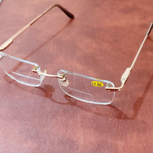 Bifocal Gold Rimless Reading glasses Plus +1.50