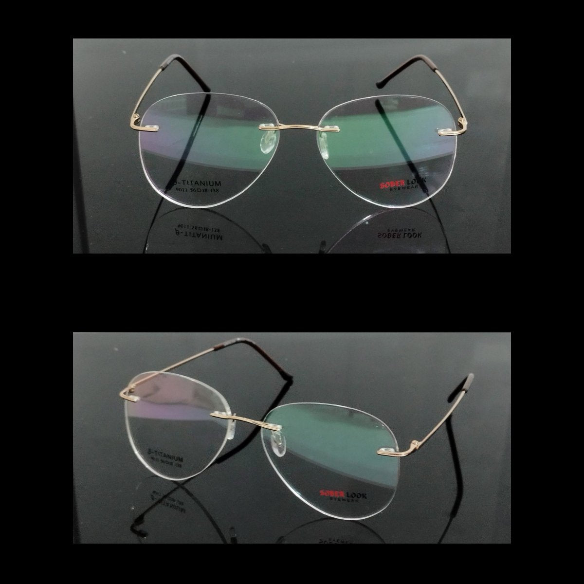 Gold Aviator Shape Rimless Frameless Glasses Chashma