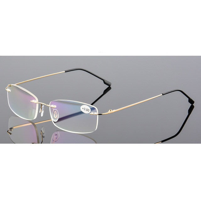 Gold Rimless Frameless Rectangle Reading Glasses For Men Women ...
