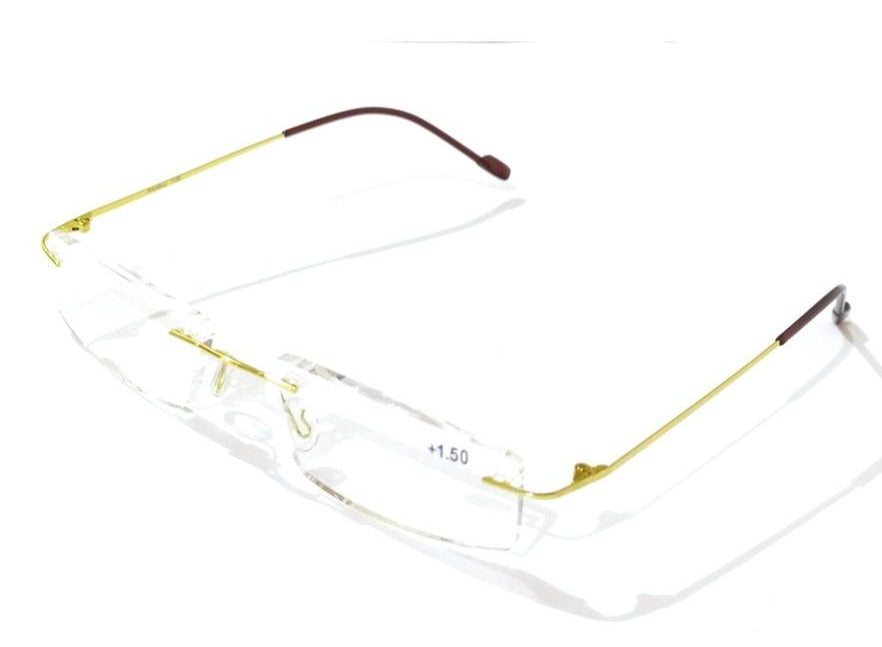 Gold Rimless Frameless Rectangle Reading Glasses For Men Women ...
