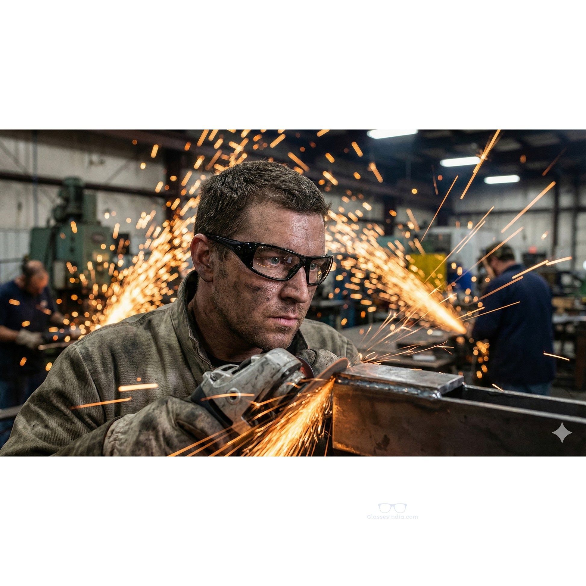 Person welding with sparks in a workshop setting