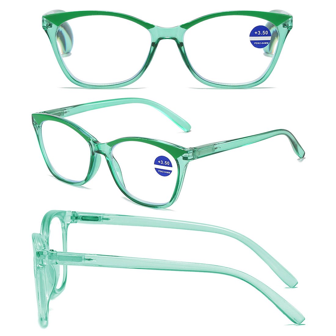 ARTView Green Designer Full Frame Cat Eye Progressive Glasses for Women with Blue Light Filter