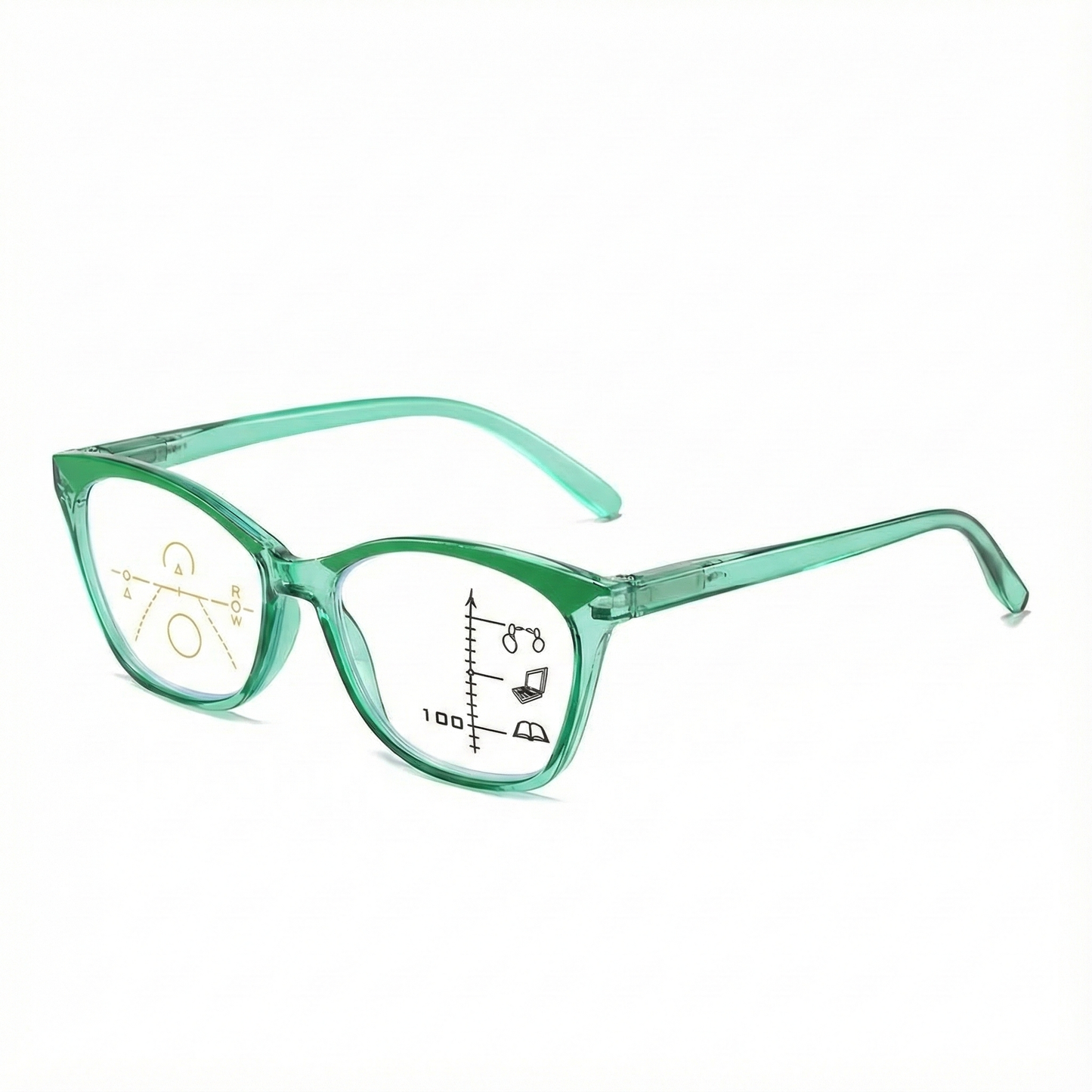 ARTView Green Designer Full Frame Cat Eye Progressive Glasses for Women with Blue Light Filter