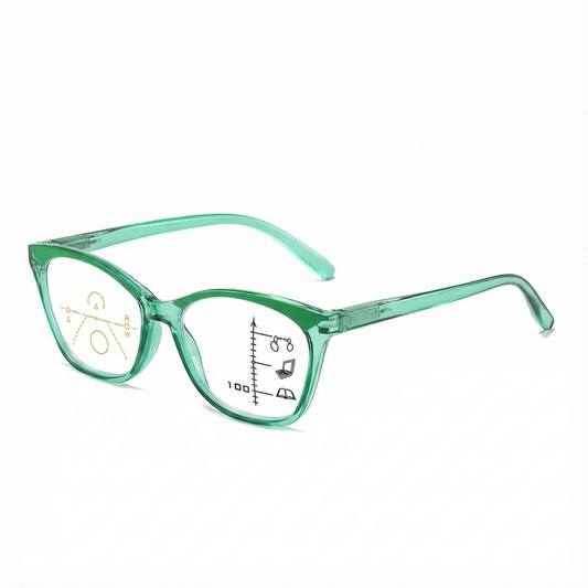 ARTView Green Designer Full Frame Cat Eye Progressive Glasses for Women with Blue Light Filter