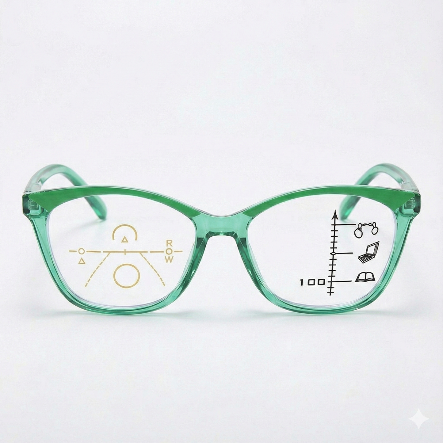 ARTView Green Designer Full Frame Cat Eye Progressive Glasses for Women with Blue Light Filter