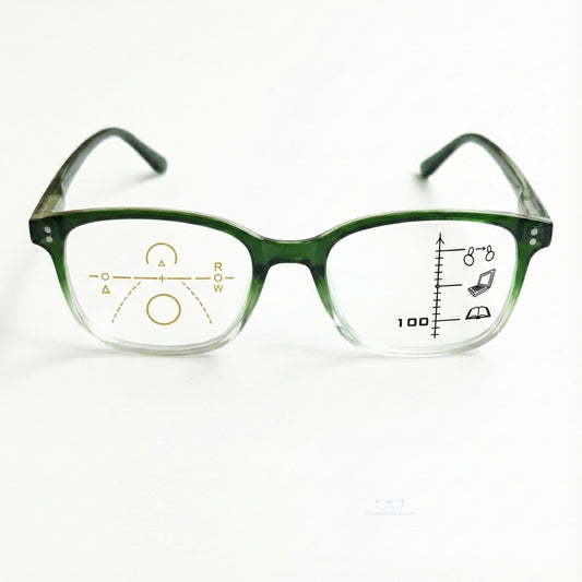 ARTView Green Two-Tone Rectangle Progressive Glasses with Blue Light Filter