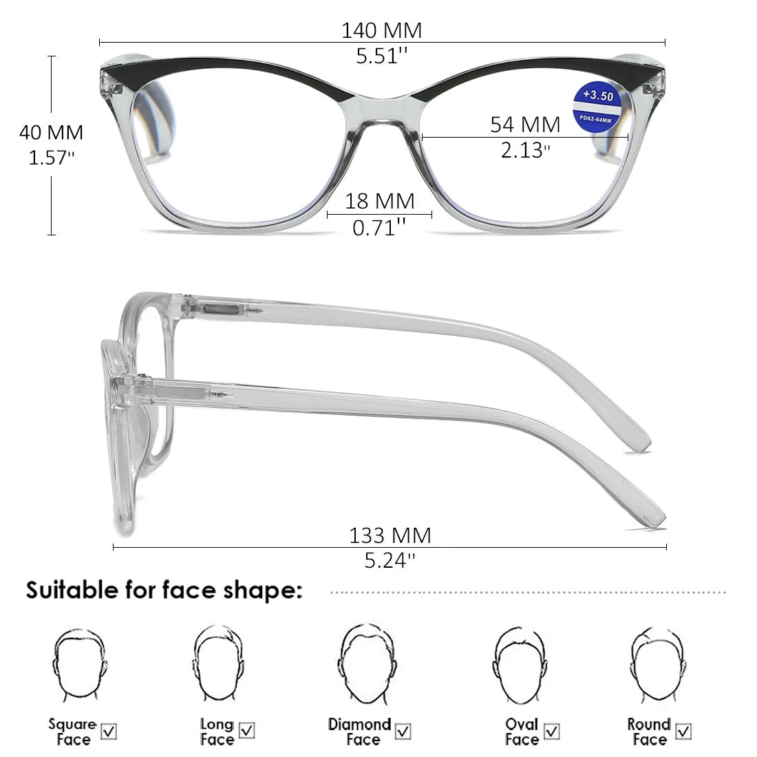 ARTView Grey Cat Eye Progressive Blue Light Glasses for Women