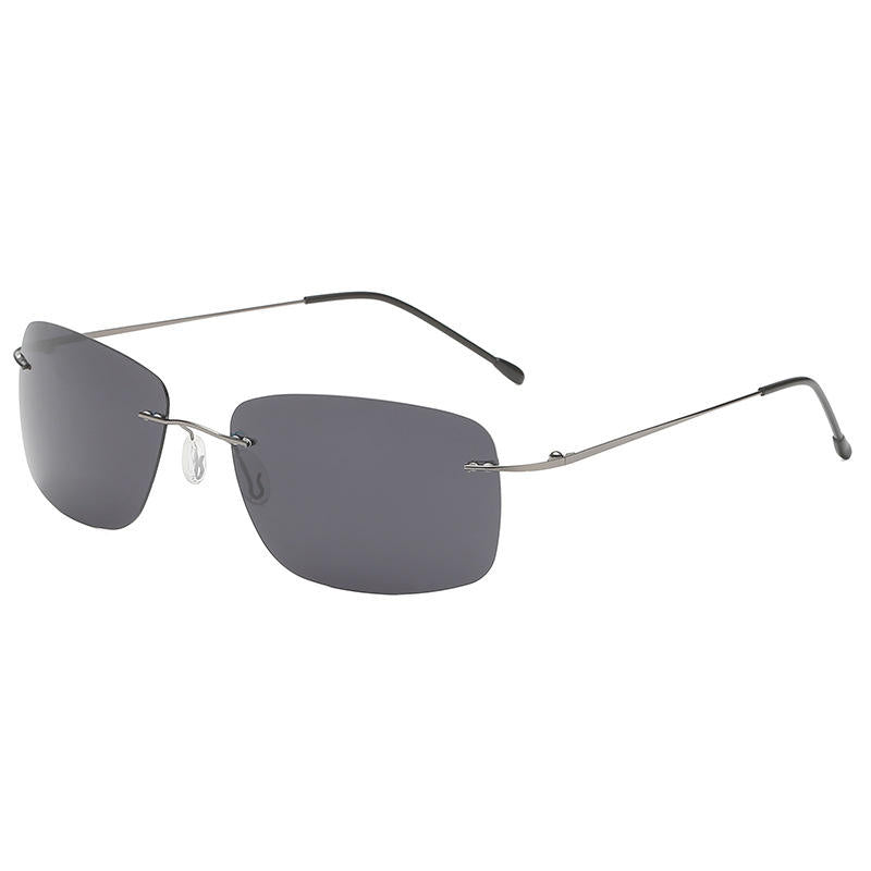Green Foldable Beta Titanium Rimless Rectangle Polarized Sunglasses