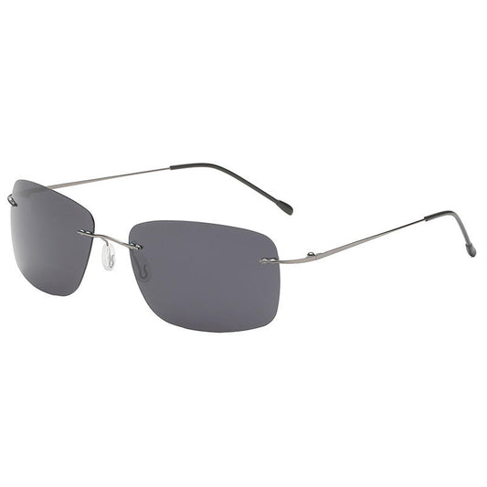 Foldable Beta Titanium Rimless Rectangle Polarized Sunglasses