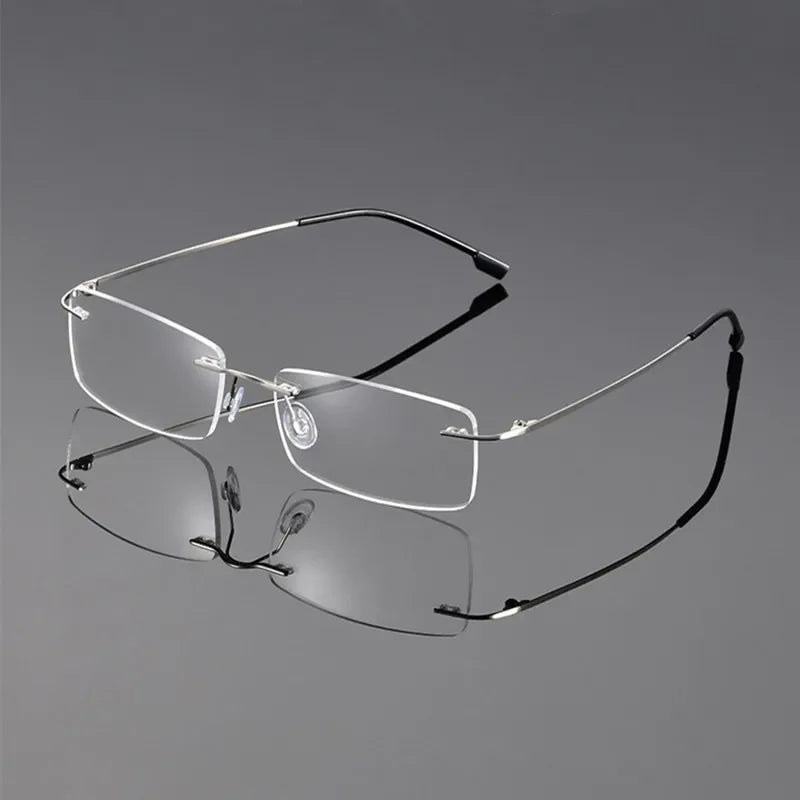 Grey Rimless Frameless Rectangle Reading Glasses For Men Women