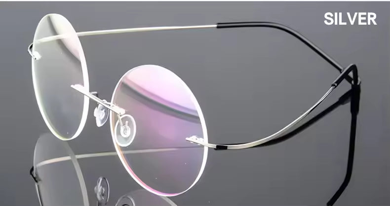 Steve Jobs - Gandhi - Harry Potter - Style Ultra-light Memory Round Rimless Frameless Glasses for Men Women Hingeless Frameless Glasses