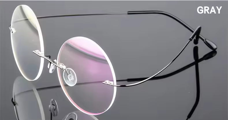 Steve Jobs - Gandhi - Harry Potter - Style Ultra-light Memory Round Rimless Frameless Glasses for Men Women Hingeless Frameless Glasses