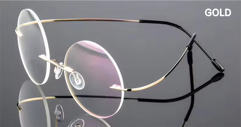 Steve Jobs - Gandhi - Harry Potter - Style Ultra-light Memory Round Rimless Frameless Glasses for Men Women Hingeless Frameless Glasses