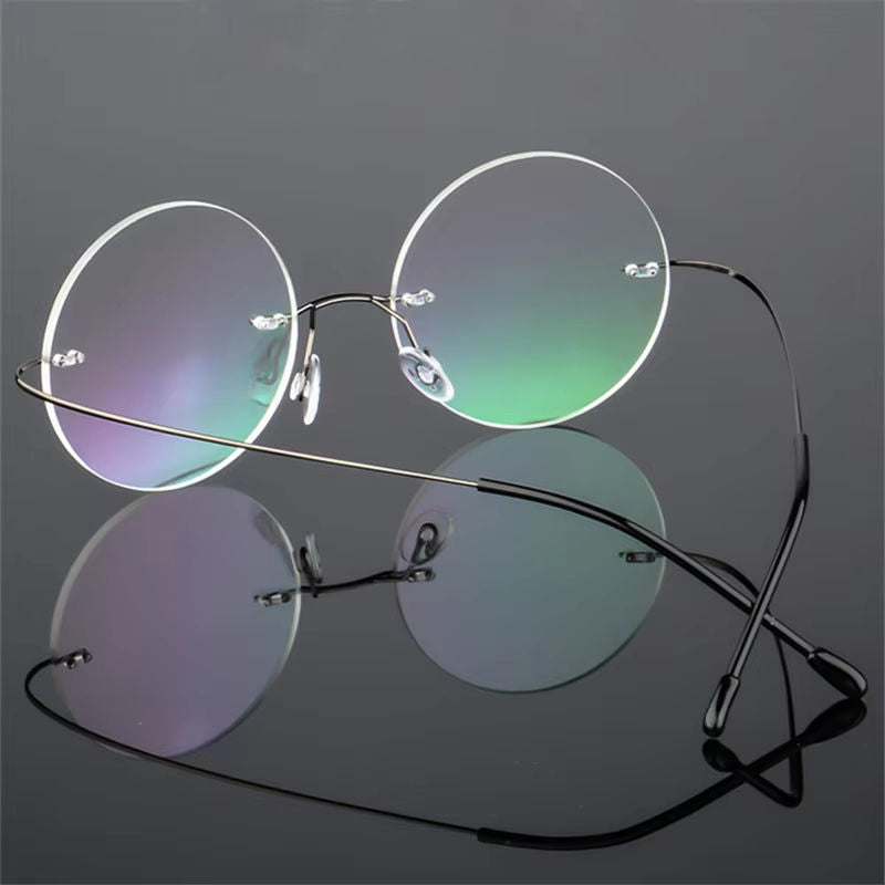 Steve Jobs - Gandhi - Harry Potter - Style Ultra-light Memory Round Rimless Frameless Glasses for Men Women Hingeless Frameless Glasses