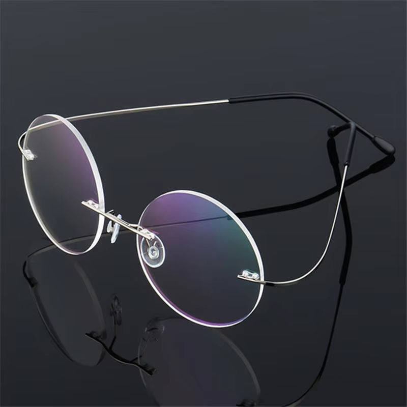 Steve Jobs - Gandhi - Harry Potter - Style Ultra-light Memory Round Rimless Frameless Glasses for Men Women Hingeless Frameless Glasses