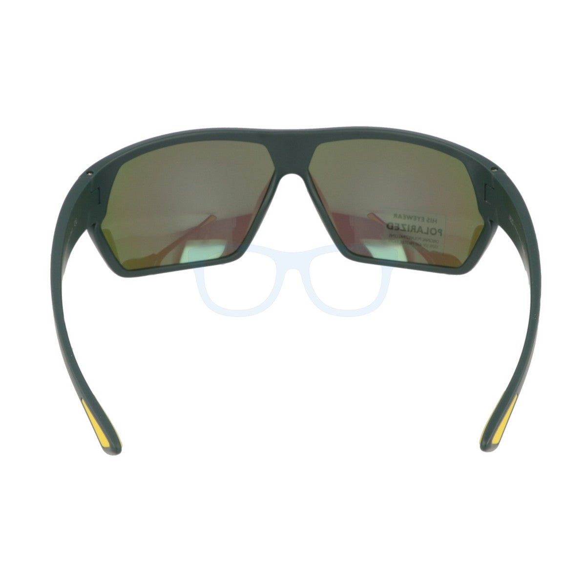 Rear view of wide-fit sport shield sunglasses illustrating the ergonomic curve and secure-fit temple arms for high-impact sports.