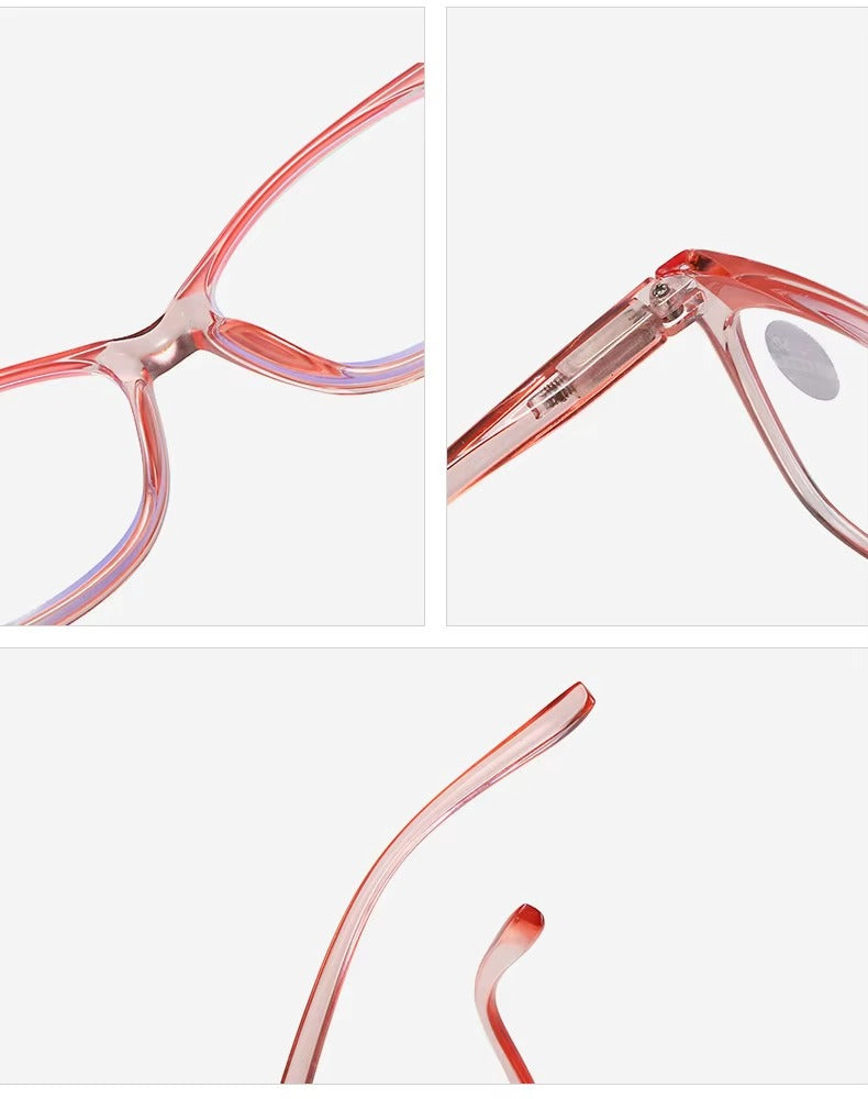 ARTView Pink Designer Full Frame Cat Eye Progressive Glasses for Women with Blue Light Filter