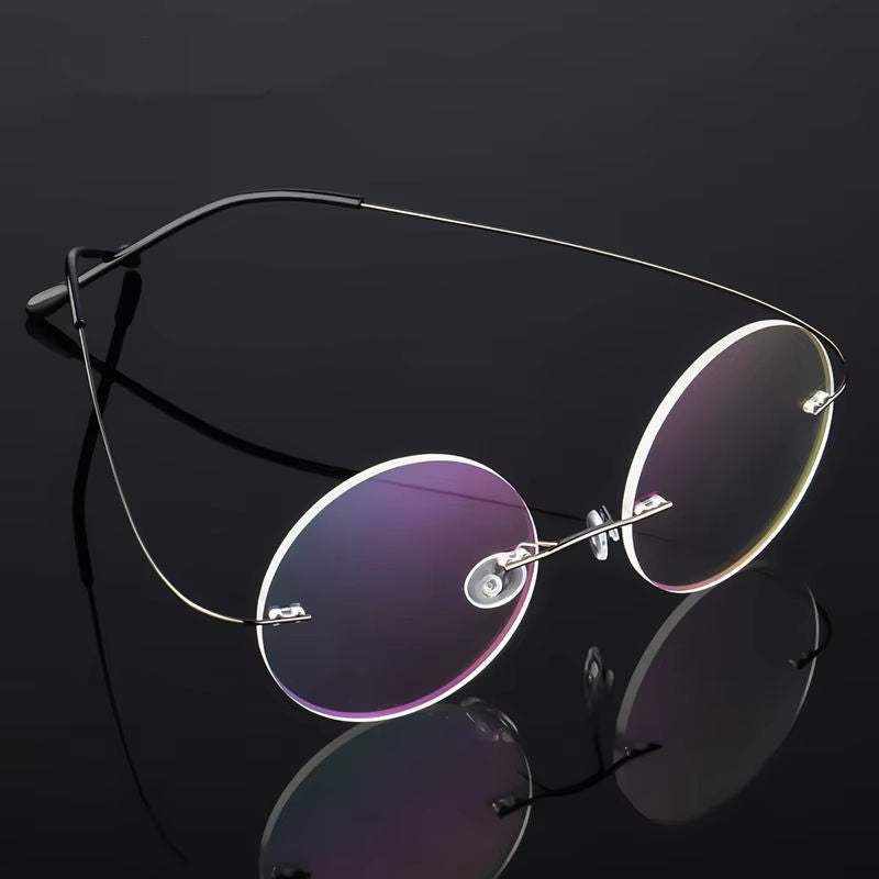 Steve Jobs - Gandhi - Harry Potter - Style Ultra-light Memory Round Rimless Frameless Glasses for Men Women Hingeless Frameless Glasses