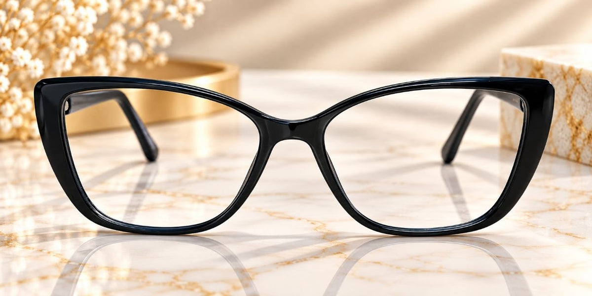 Black acetate cat eye eyeglasses front view