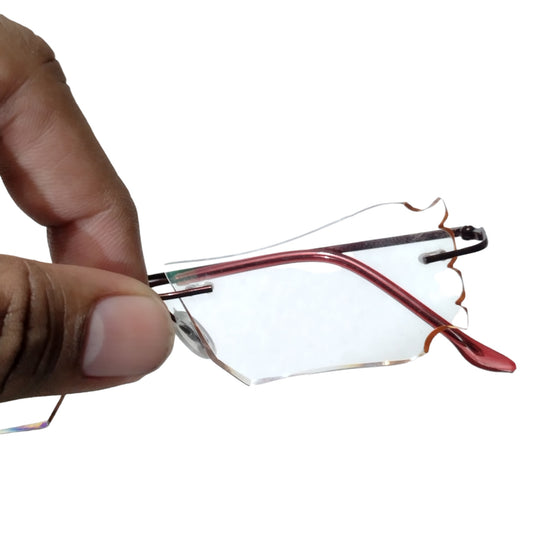 Red Designer Rimless Party Wear with Blue Light Block Lenses