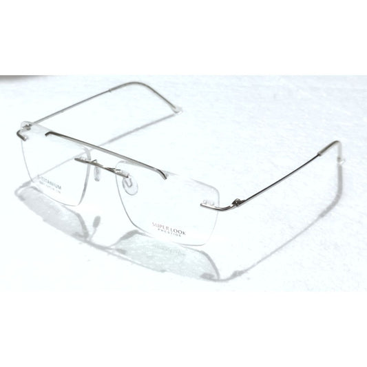 Silver Large Rectangle Rimless Glasses Frameless Specs For Single Vison Bifocal Progressive Lens