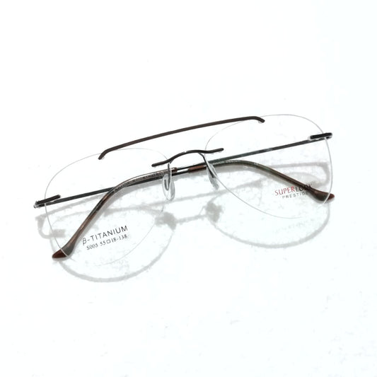 Brown Aviator Shape Rimless Glasses Frameless Specs